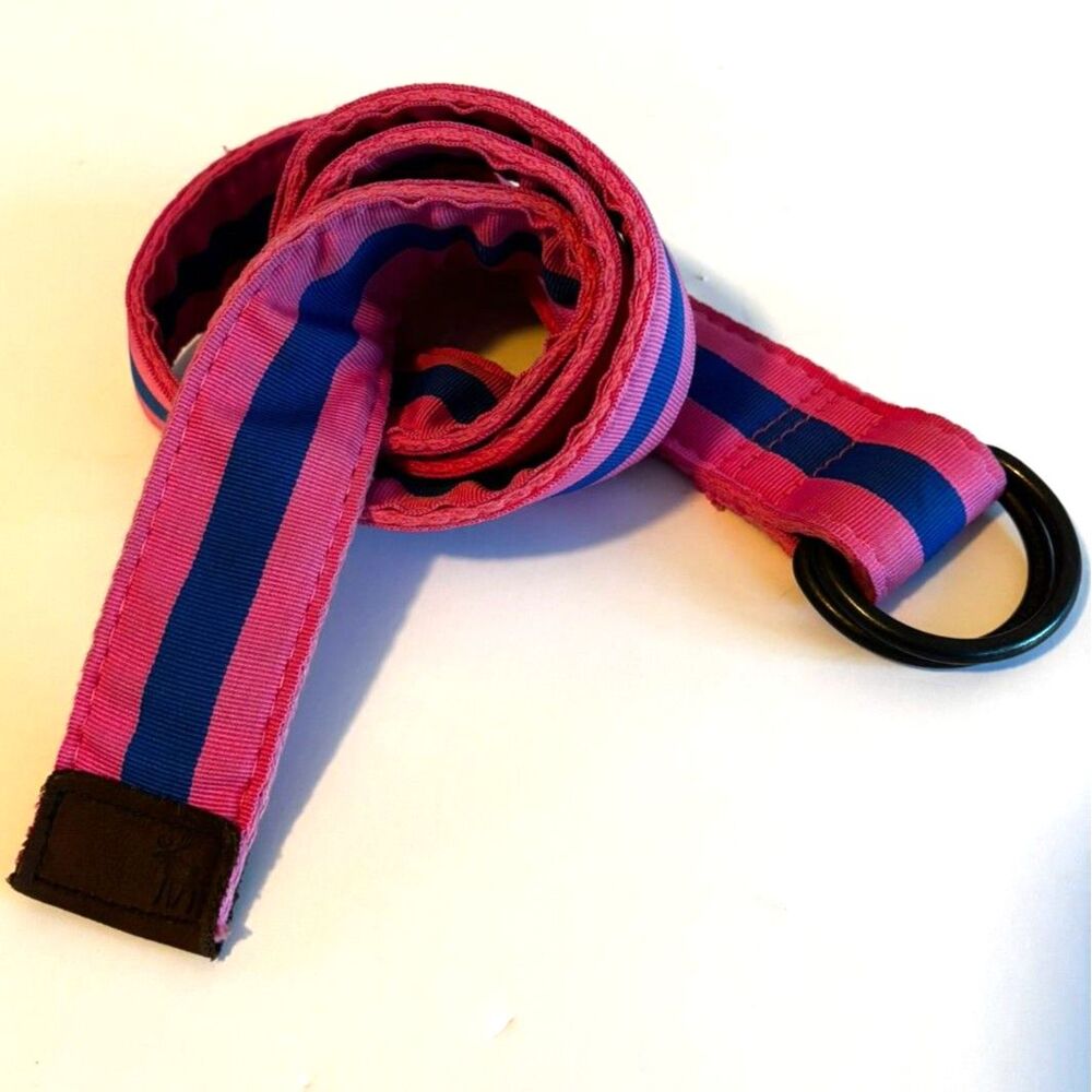 Vintage Abercrombie & Fitch Pink Blue Grosgrain D Ring Belt Preppy Web Belt 28